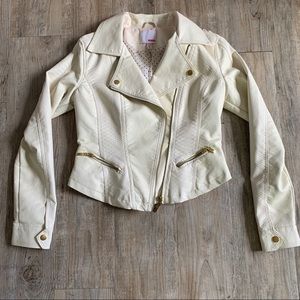 Beige Faux-Leather Jacket